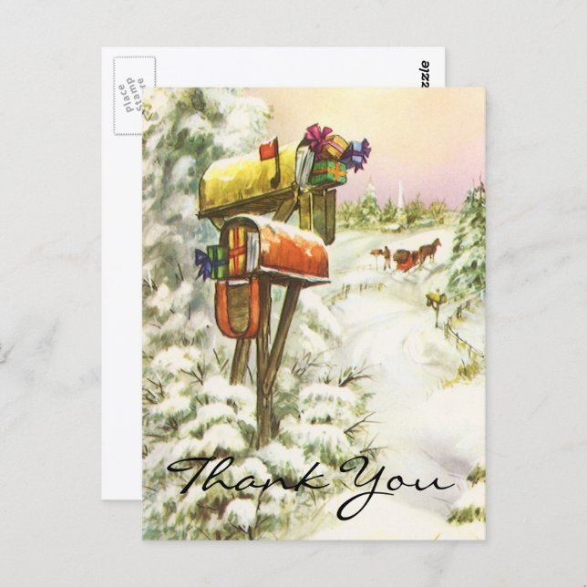 Vintage Christmas Thank You Postcard (Front/Back)