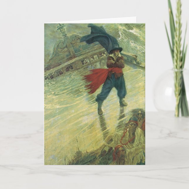 Vintage Christmas, The Flying Dutchman Pirate Ship Holiday Card (Front)