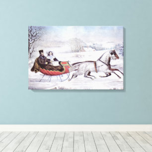 Vintage Christmas, The Road Winter, Sleigh Horse Canvas Print