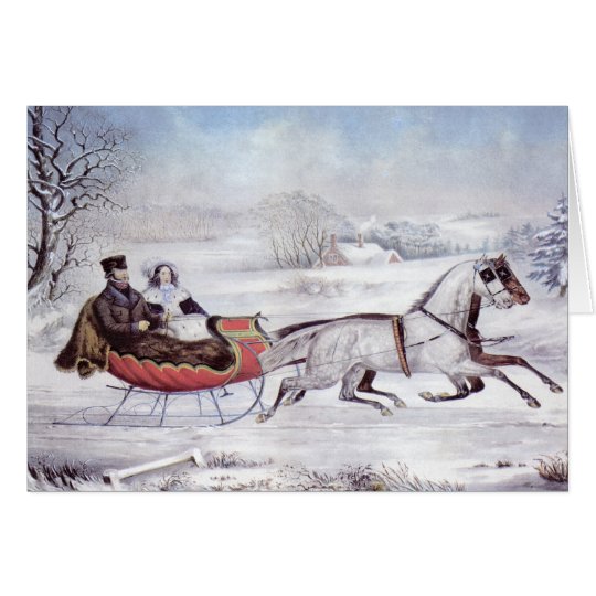 Vintage Christmas, The Road Winter, Sleigh Horse Card