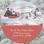 Vintage Christmas, The Road Winter, Sleigh Horse Classic Round Sticker<br><div class="desc">Vintage illustration Christmas holiday design originally published by Currier & Ives in 1853 titled The Road - Winter. This love and romance design features a couple taking a romantic winter ride in a horse drawn sleigh over the snowy landscape. This artwork was possibly a portrait of Nathaniel Currier and his...</div>