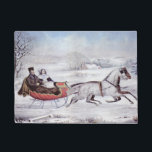 Vintage Christmas, The Road Winter, Sleigh Horse Doormat<br><div class="desc">Vintage illustration Christmas holiday design originally published by Currier & Ives in 1853 titled The Road - Winter. This love and romance design features a couple taking a romantic winter ride in a horse drawn sleigh over the snowy landscape. This artwork was possibly a portrait of Nathaniel Currier and his...</div>
