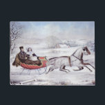 Vintage Christmas, The Road Winter, Sleigh Horse Doormat<br><div class="desc">Vintage illustration Christmas holiday design originally published by Currier & Ives in 1853 titled The Road - Winter. This love and romance design features a couple taking a romantic winter ride in a horse drawn sleigh over the snowy landscape. This artwork was possibly a portrait of Nathaniel Currier and his...</div>