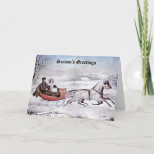 Vintage Christmas, The Road Winter, Sleigh Horse Holiday Card