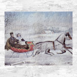 Vintage Christmas, The Road Winter, Sleigh Horse Jigsaw Puzzle<br><div class="desc">Vintage illustration Christmas holiday design originally published by Currier & Ives in 1853 titled The Road - Winter. This love and romance design features a couple taking a romantic winter ride in a horse drawn sleigh over the snowy landscape. This artwork was possibly a portrait of Nathaniel Currier and his...</div>
