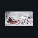 Vintage Christmas, The Road Winter, Sleigh Horse Label<br><div class="desc">Vintage illustration Christmas holiday design originally published by Currier & Ives in 1853 titled The Road - Winter. This love and romance design features a couple taking a romantic winter ride in a horse drawn sleigh over the snowy landscape. This artwork was possibly a portrait of Nathaniel Currier and his...</div>