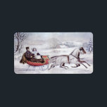 Vintage Christmas, The Road Winter, Sleigh Horse Label<br><div class="desc">Vintage illustration Christmas holiday design originally published by Currier & Ives in 1853 titled The Road - Winter. This love and romance design features a couple taking a romantic winter ride in a horse drawn sleigh over the snowy landscape. This artwork was possibly a portrait of Nathaniel Currier and his...</div>