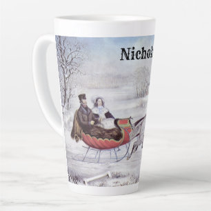 Vintage Christmas, The Road Winter, Sleigh Horse Latte Mug