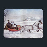 Vintage Christmas, The Road Winter, Sleigh Horse Magnet<br><div class="desc">Vintage illustration Christmas holiday design originally published by Currier & Ives in 1853 titled The Road - Winter. This love and romance design features a couple taking a romantic winter ride in a horse drawn sleigh over the snowy landscape. This artwork was possibly a portrait of Nathaniel Currier and his...</div>