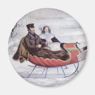 Vintage Christmas, The Road Winter, Sleigh Horse Magnet