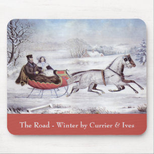 Vintage Christmas, The Road Winter, Sleigh Horse Mouse Mat