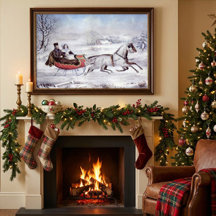 Vintage Christmas, The Road Winter, Sleigh Horse Poster