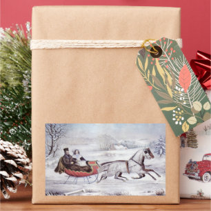 Vintage Christmas, The Road Winter, Sleigh Horse Rectangular Sticker
