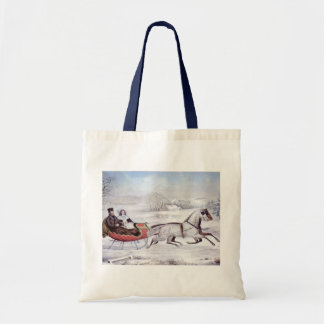 Vintage Christmas, The Road Winter, Sleigh Horse Tote Bag