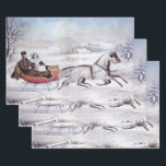 Vintage Christmas, The Road Winter, Sleigh Horse Wrapping Paper Sheet<br><div class="desc">Vintage illustration Christmas holiday design originally published by Currier & Ives in 1853 titled The Road - Winter. This love and romance design features a couple taking a romantic winter ride in a horse drawn sleigh over the snowy landscape. This artwork was possibly a portrait of Nathaniel Currier and his...</div>