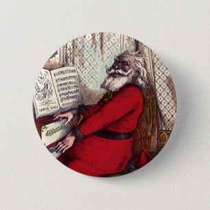 Vintage Christmas, Thomas Nast Santa Claus Piano 6 Cm Round Badge