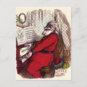Vintage Christmas, Thomas Nast Santa Claus Piano Holiday Postcard