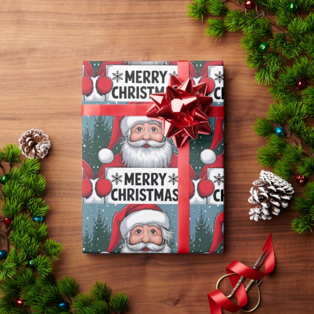 Vintage Christmas Tiger With Christmas Tree Wrapping Paper (Holiday Gift)