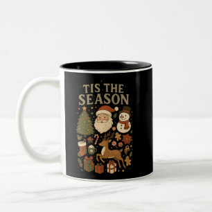 Vintage Christmas Tis' the Season Retro Santa Two-Tone Coffee Mug