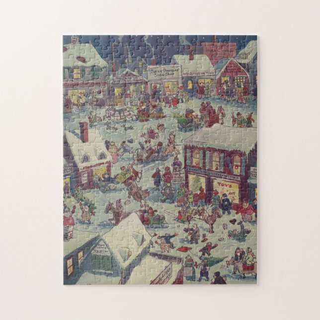 Vintage Christmas Town Folk Illustration (1918) Jigsaw Puzzle (Vertical)
