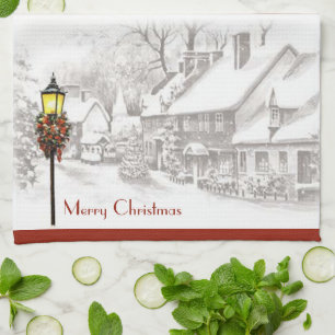 Vintage Christmas Town Kitchen Towel