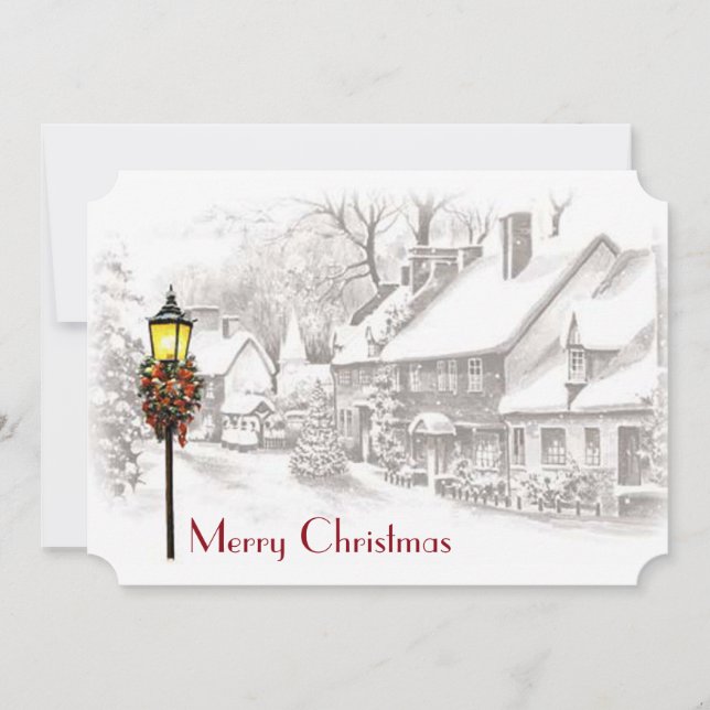 Vintage Christmas Town Party Invitation (Front)