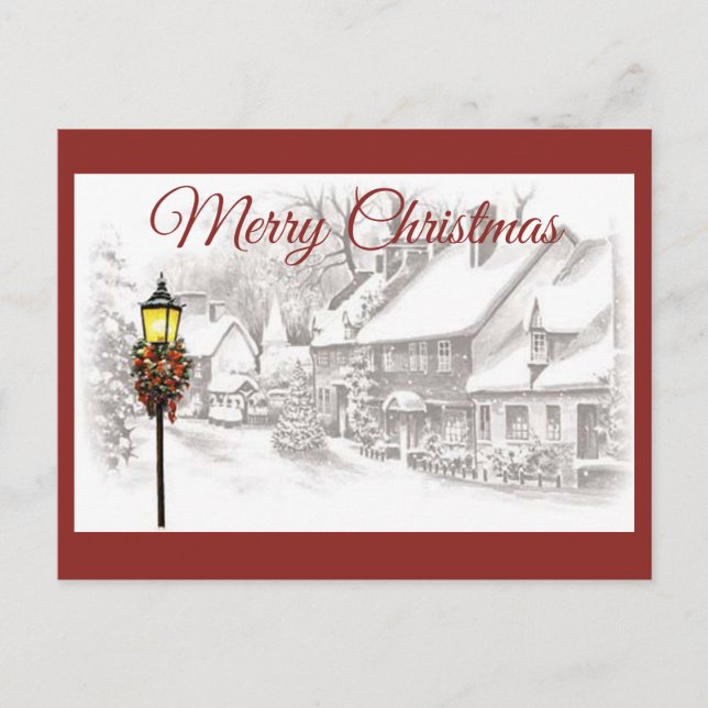 Vintage Christmas Town Postcard (Front)