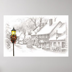 Vintage Christmas Town Poster