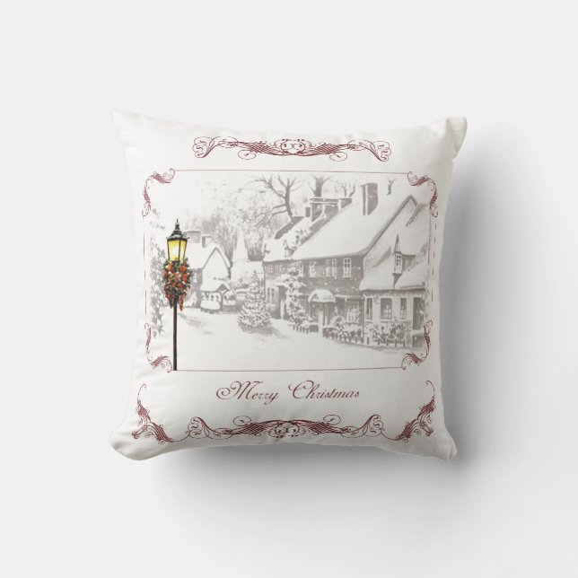 Vintage Christmas Town Victorian Pillow (Front)