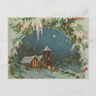 Vintage Christmas Town with Children Holiday Postcard