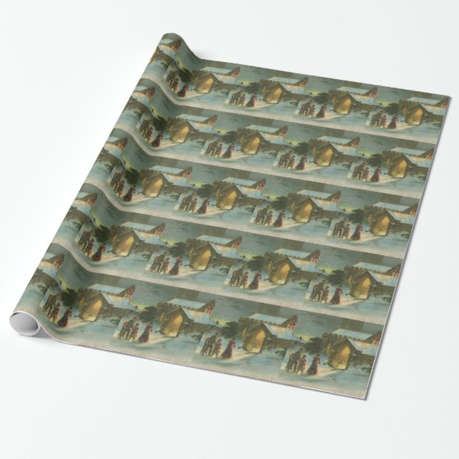 Vintage Christmas Town Wrapping Paper (Unrolled)