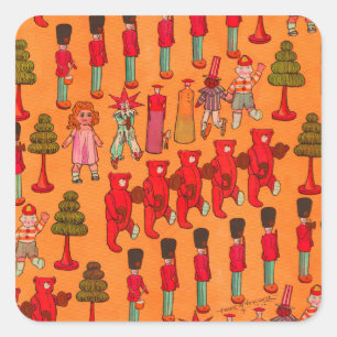 Vintage Christmas Toy Parade 1907 Puck Magazine Square Sticker