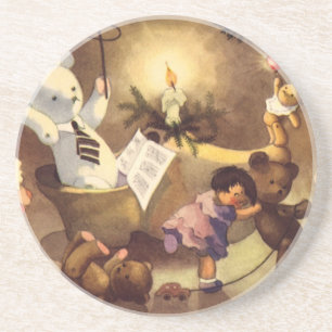 Vintage Christmas Toys, Dancing Dolls, Teddy Bears Coaster