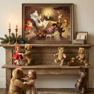 Vintage Christmas Toys, Dancing Dolls, Teddy Bears Poster