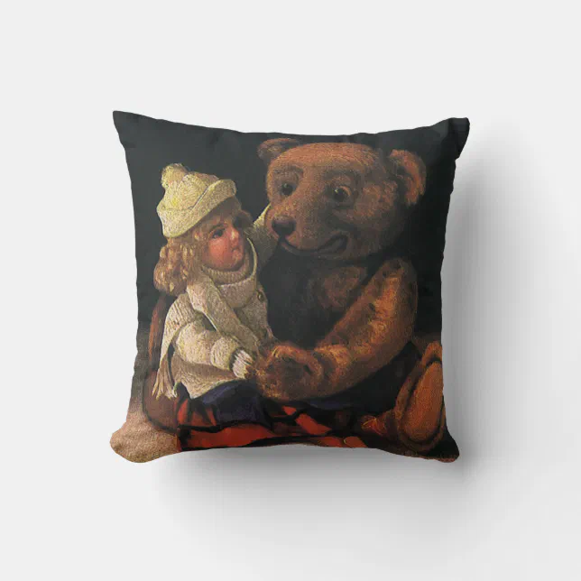 Vintage Christmas Toys Doll and a Teddy Bear Cushion