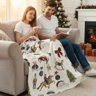 Vintage Christmas Toys Pattern Fleece Blanket