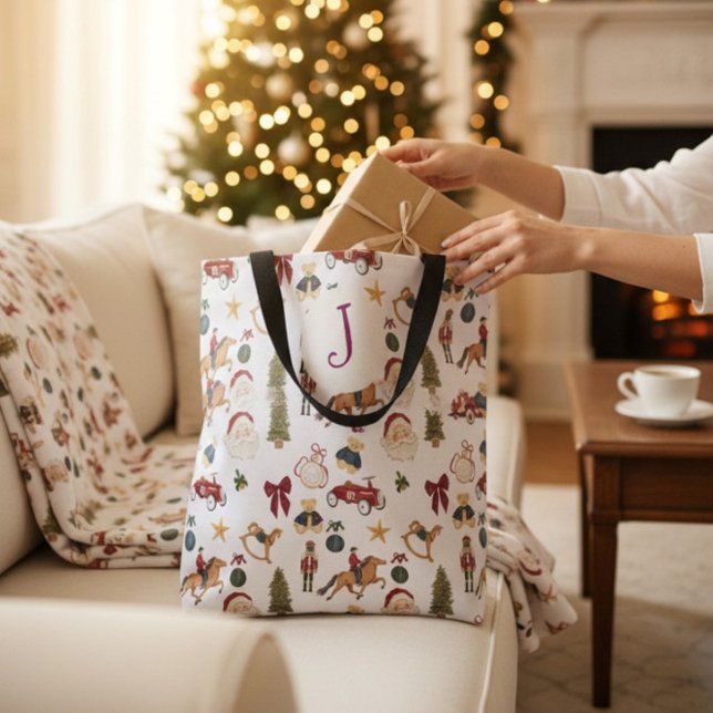 Vintage Christmas Toys Pattern Red Green Tote (Creator Uploaded)