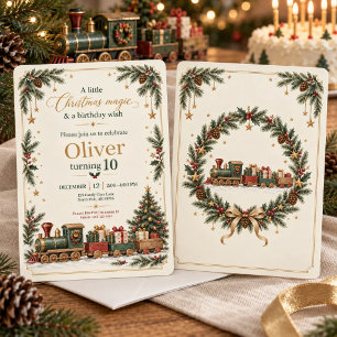 Vintage Christmas Train Birthday Party Collection Invitation