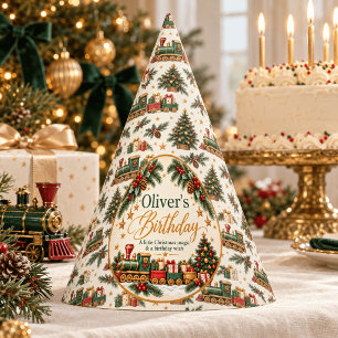 Vintage Christmas Train Birthday Party Hat