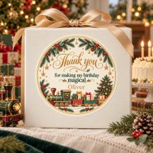Vintage Christmas Train Birthday Thank You Sticker