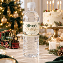 Vintage Christmas Train Birthday Water Bottle 