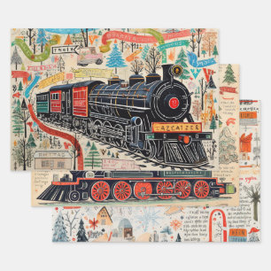 Vintage Christmas Train Lovers  Wrapping Paper Sheet
