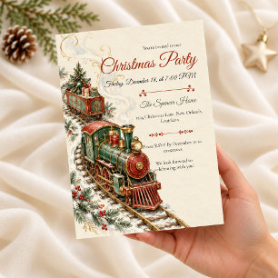 Vintage Christmas Train Party Invitation