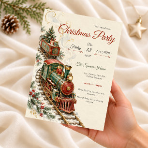 Vintage Christmas Train Party Invitation