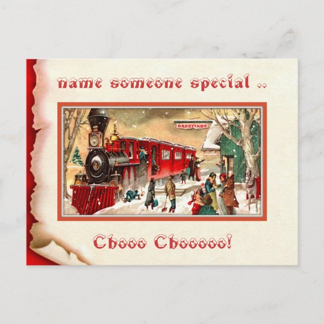 Vintage Christmas Train Station  Postcard (Front)