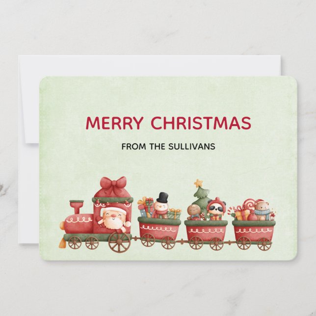 Vintage Christmas Train with Toys Holiday Card (Front)