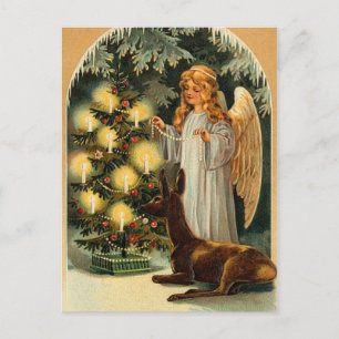 Vintage Christmas Tree and Angel Holiday Postcard
