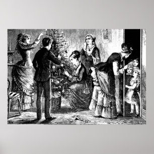 Vintage Christmas Tree and Family Sketch Poster