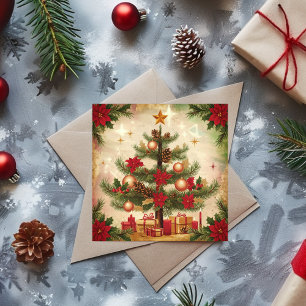 Vintage Christmas tree and presents Holiday Card