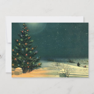 Vintage Christmas Tree at Night Invitation